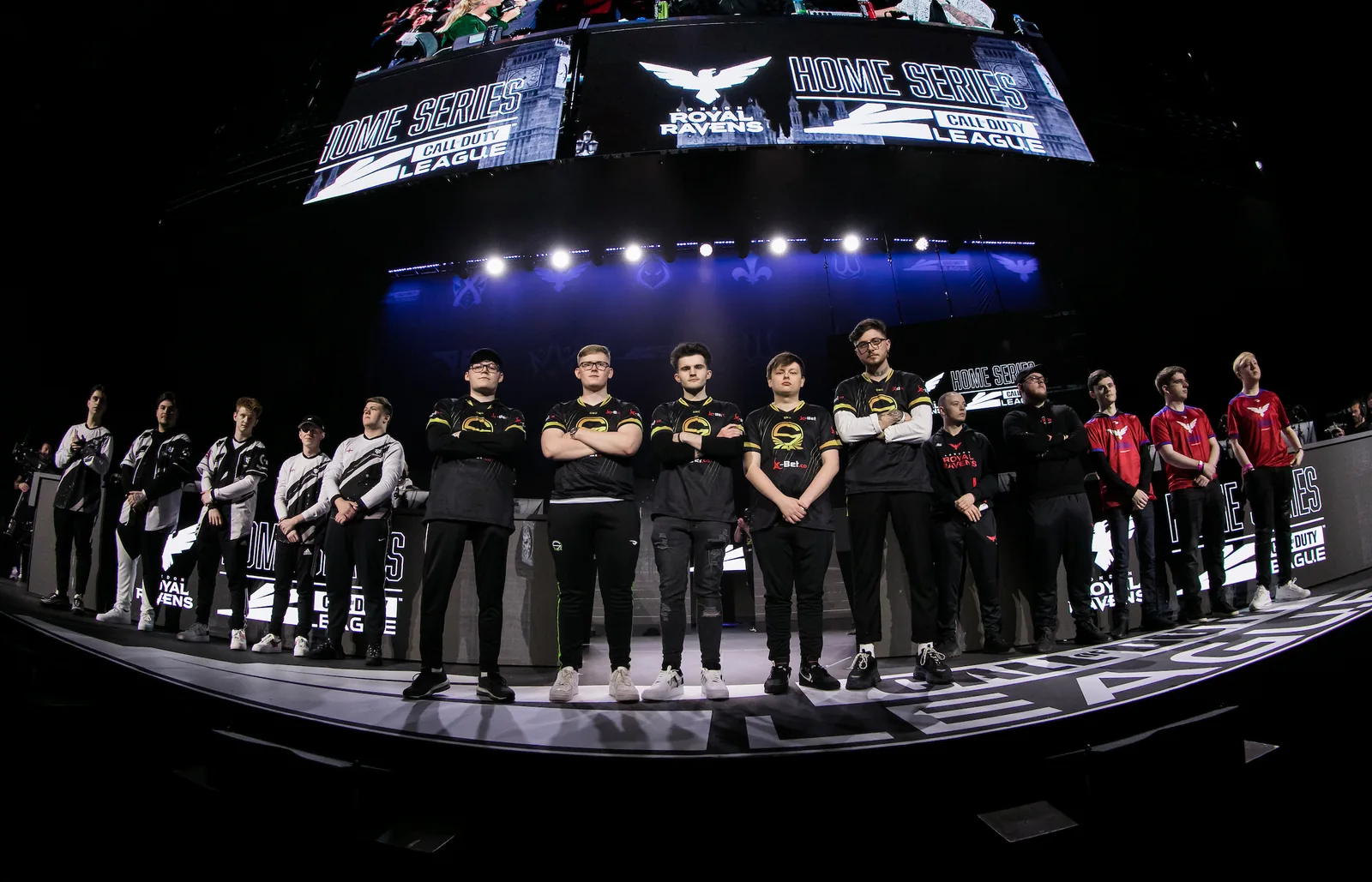Call of Duty competitors lined up on the London CDC stage