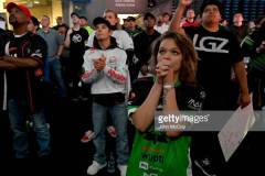 LOS ANGELES, CA - AUGUST 18: Fans cheer as 100 Thieves defeats Optic Gaming during the Call of Duty World League Championship 2019 at Pauley Pavilion on August 16, 2019 in Los Angeles, California. (Photo by John McCoy/Getty Images)